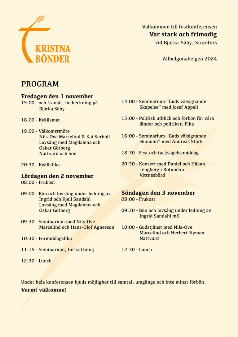 Läs mer om artikeln Program under konferens på Bjärka Säby 1-3 nov.
