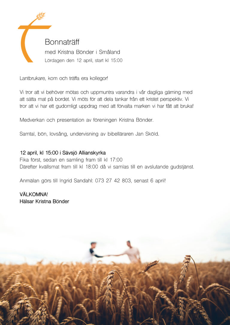 Läs mer om artikeln Bonnaträff med Kristna Bönder i Småland 12/4
